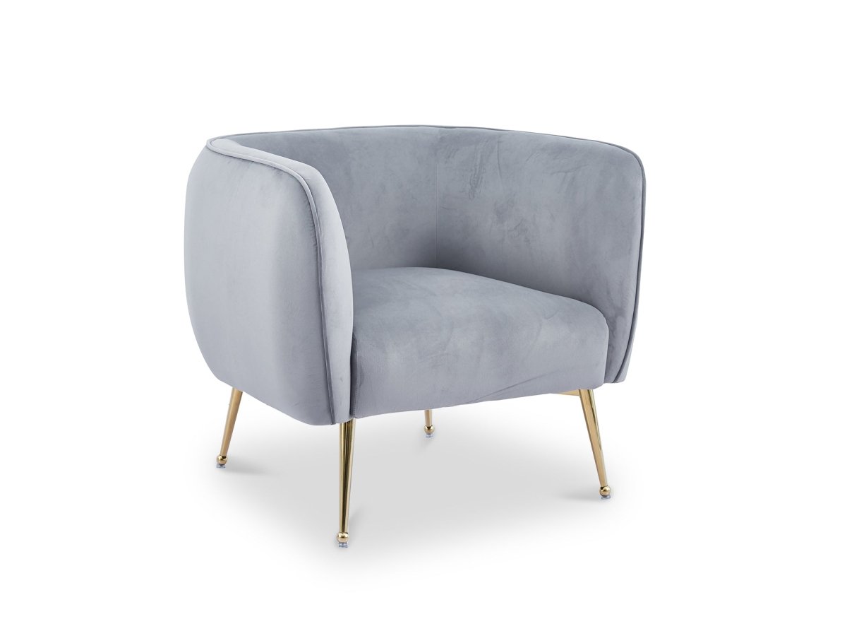 Fauteuil cabriolet en velours gris pieds doré PERRY - DécoInParis