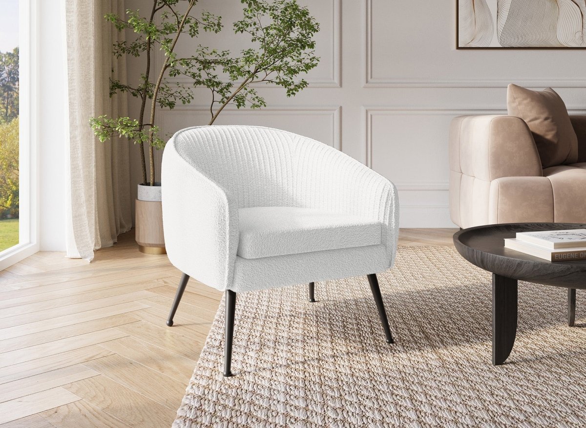 Fauteuil cabriolet tissu bouclette blanc TRECY - DécoInParis
