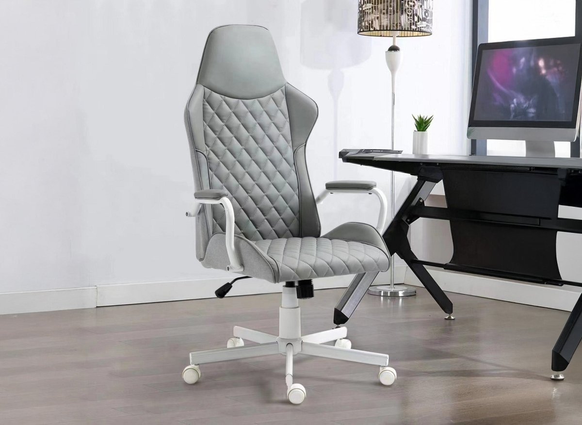 Fauteuil de bureau gris en simili cuir ATOMIC - DécoInParis