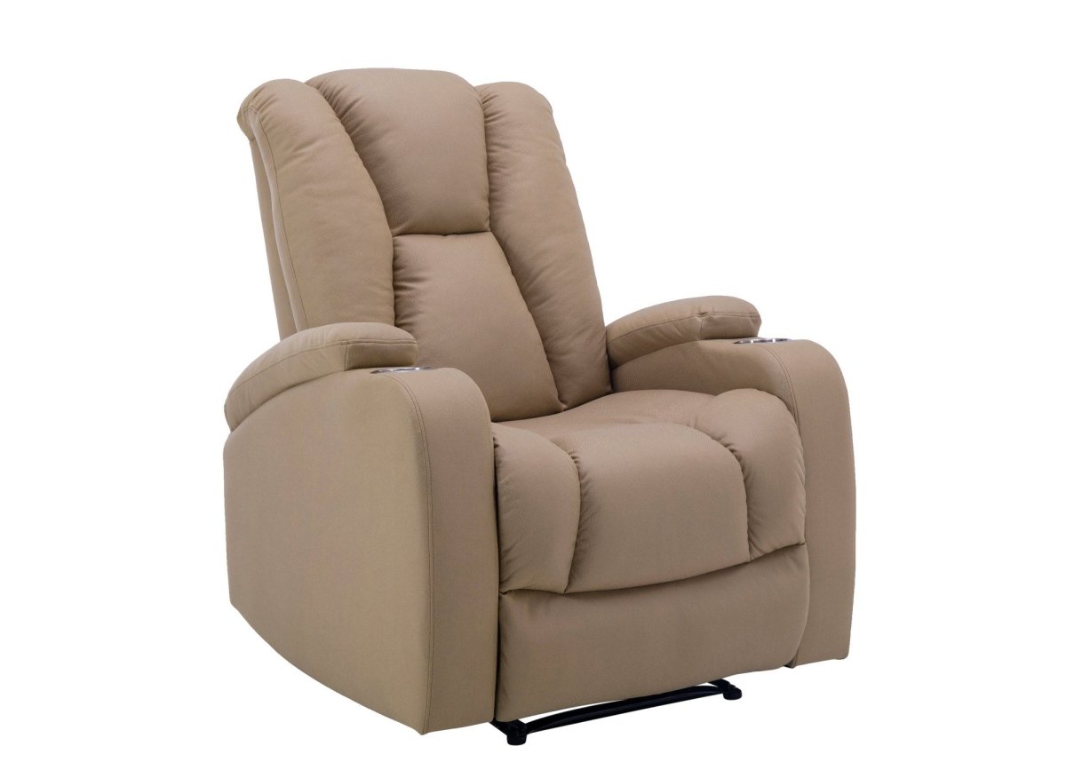 Fauteuil relax électrique en tissu microfibre beige EL CLARENCE - DécoInParis