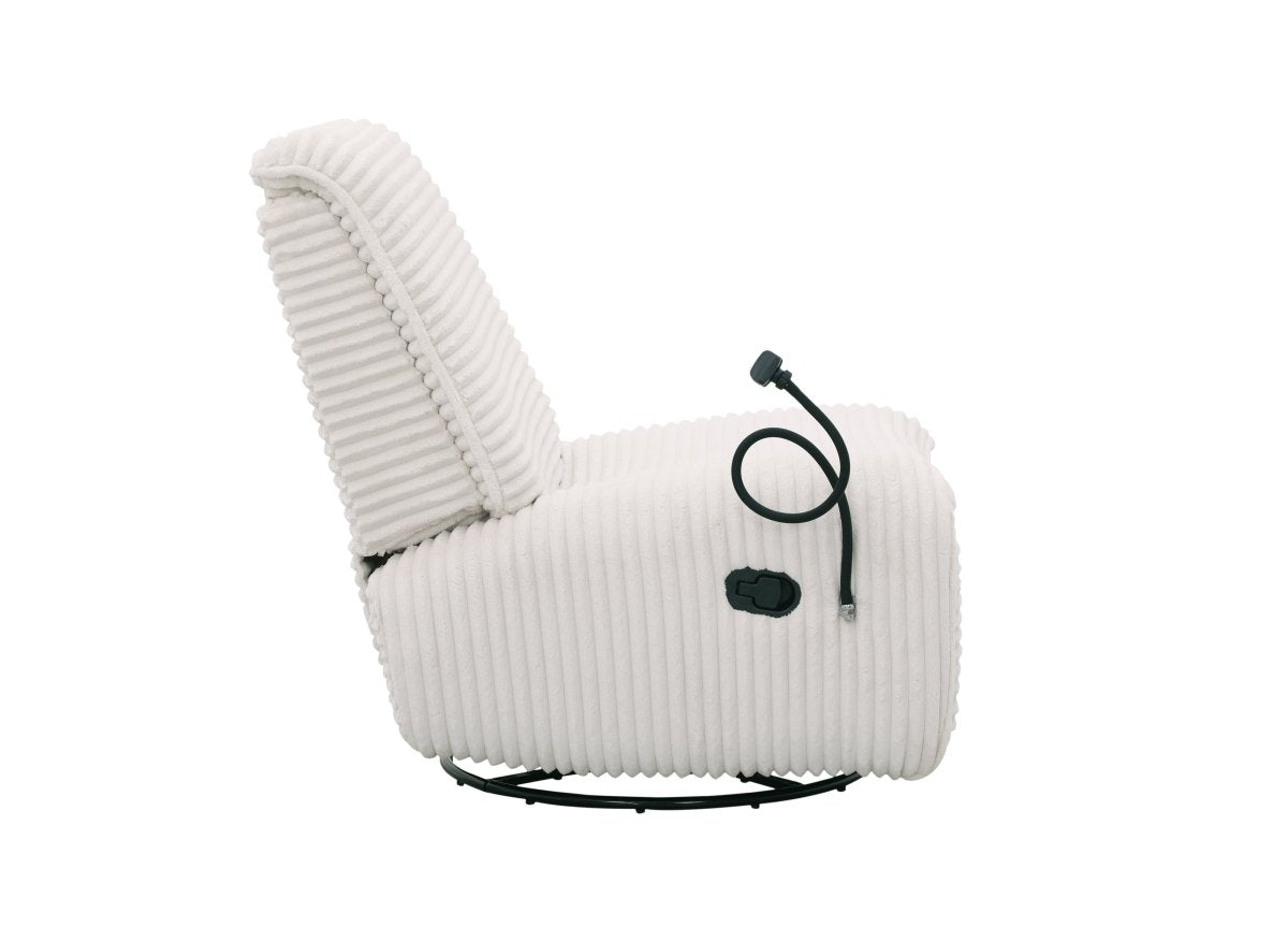 Fauteuil relax électrique en velours côtelé blanc écru PAOLO - DécoInParis