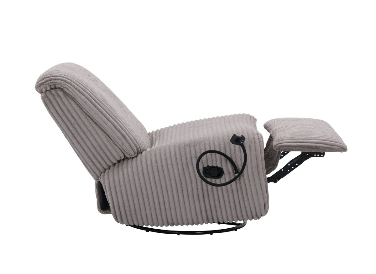 Fauteuil relax électrique en velours côtelé gris PAOLO - DécoInParis