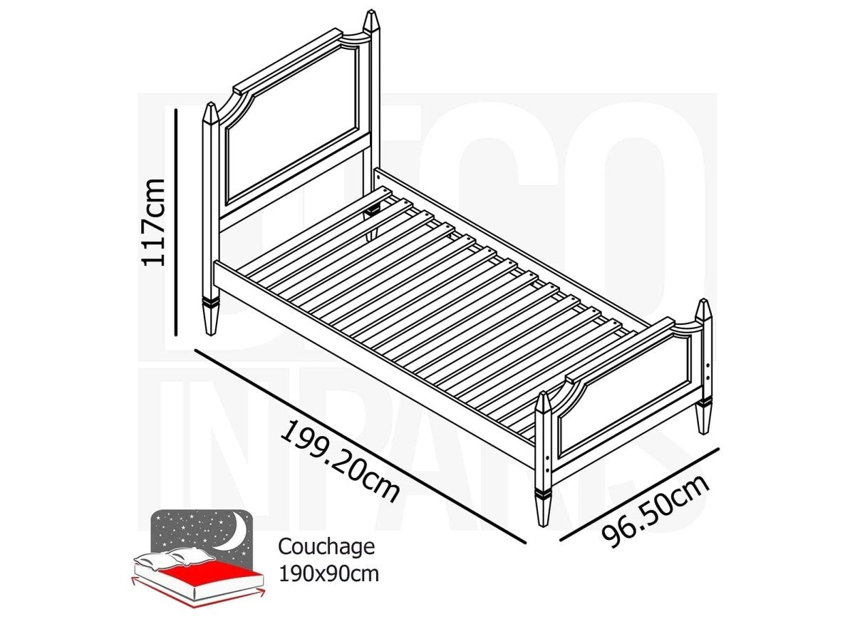 Lit 1 personne en bois blanc PAULINE 90 x 190 cm - DécoInParis