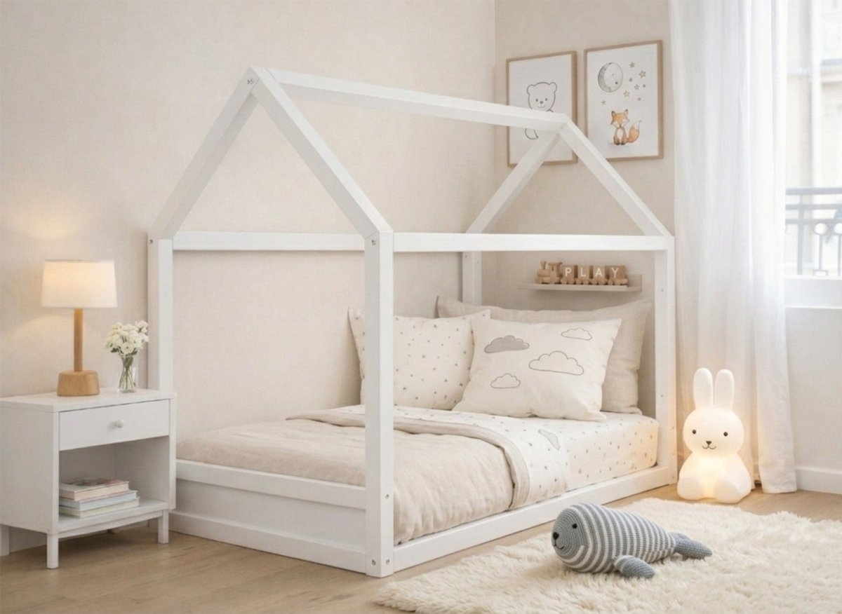 Lit cabane en bois blanc 90 x 190 cm POPY - DécoInParis