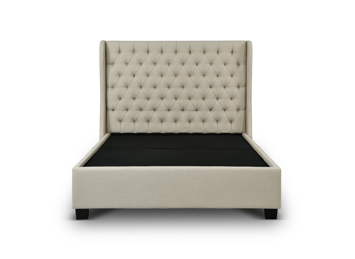 Lit coffre capitonné en tissu lin beige FLORINE 160 x 200 cm - DécoInParis