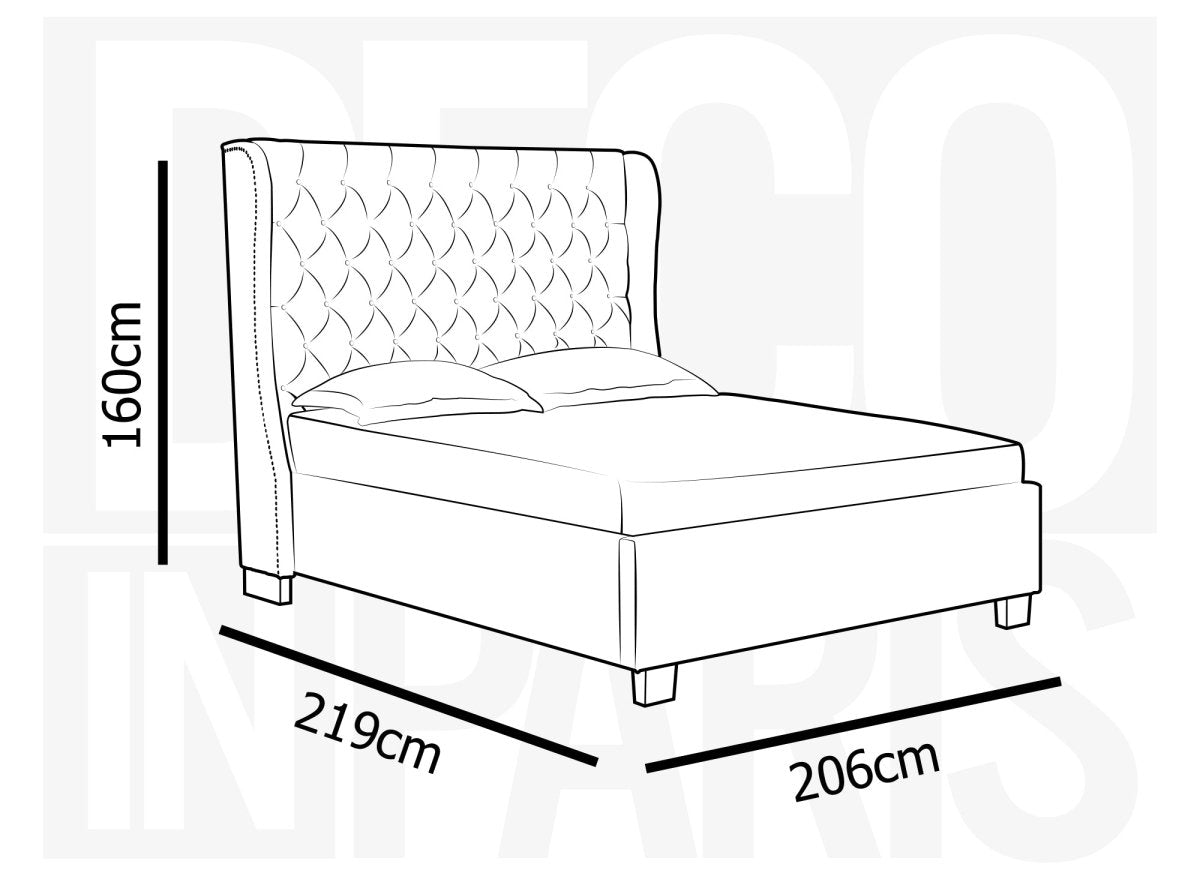 Lit coffre capitonné en tissu lin beige FLORINE 180 x 200 cm - DécoInParis