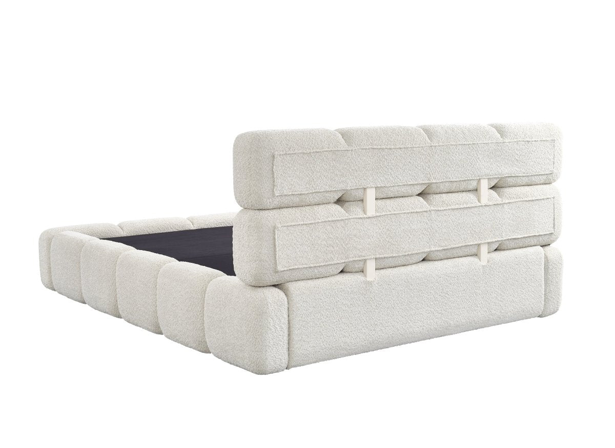 Lit coffre en tissu bouclette beige 140x190 cm BUBBLE - DécoInParis