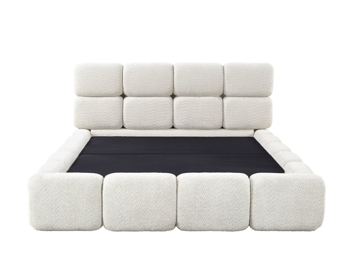 Lit coffre en tissu bouclette beige 140x190 cm BUBBLE - DécoInParis