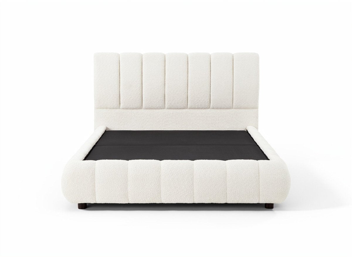 Lit coffre en tissu bouclette beige 140x190 cm RILEY - DécoInParis