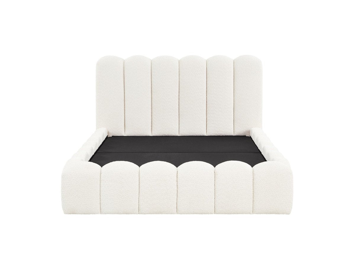 Lit coffre en tissu bouclette beige 140x190 cm RITA - DécoInParis