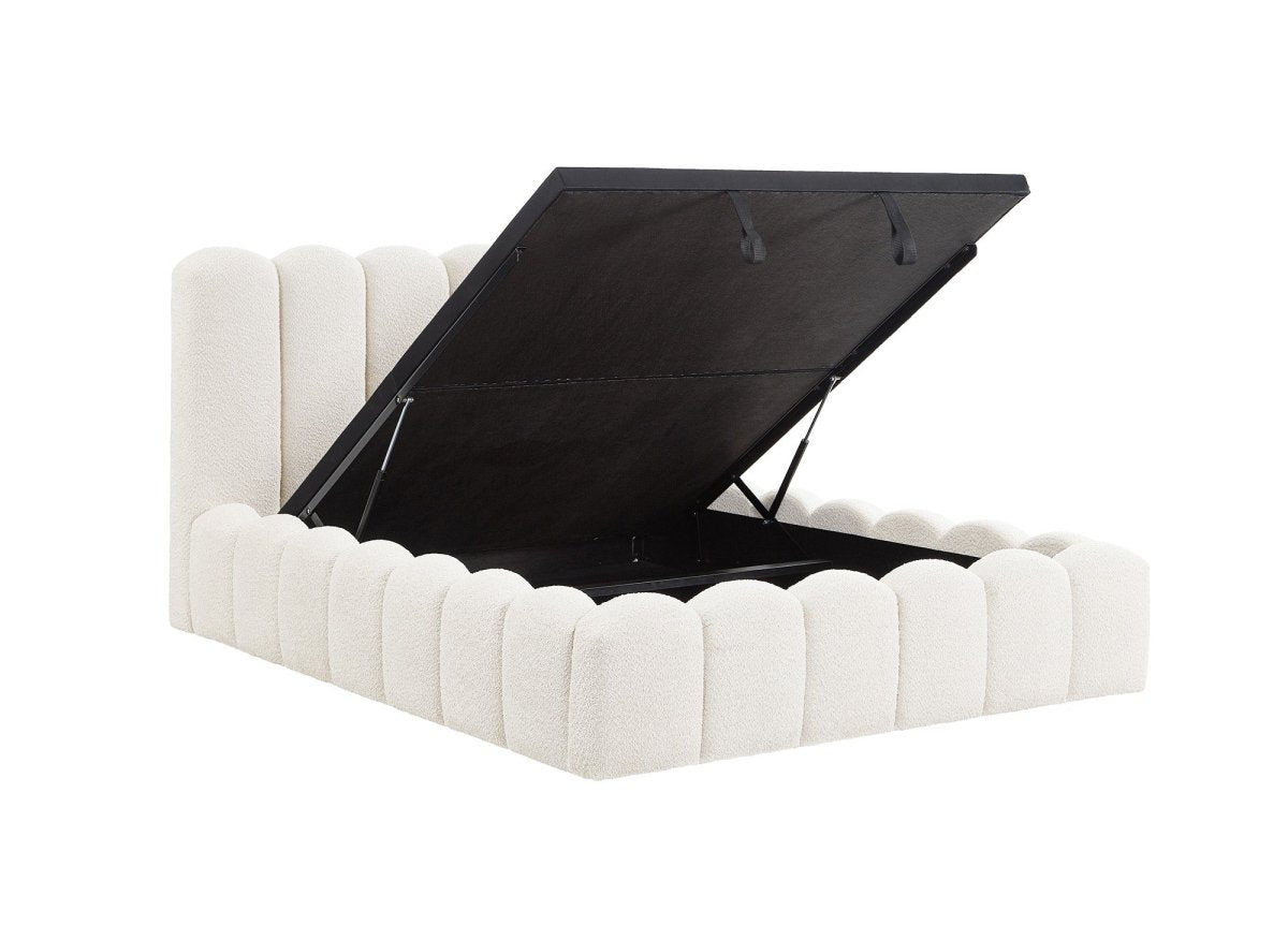 Lit coffre en tissu bouclette beige 140x190 cm RITA - DécoInParis