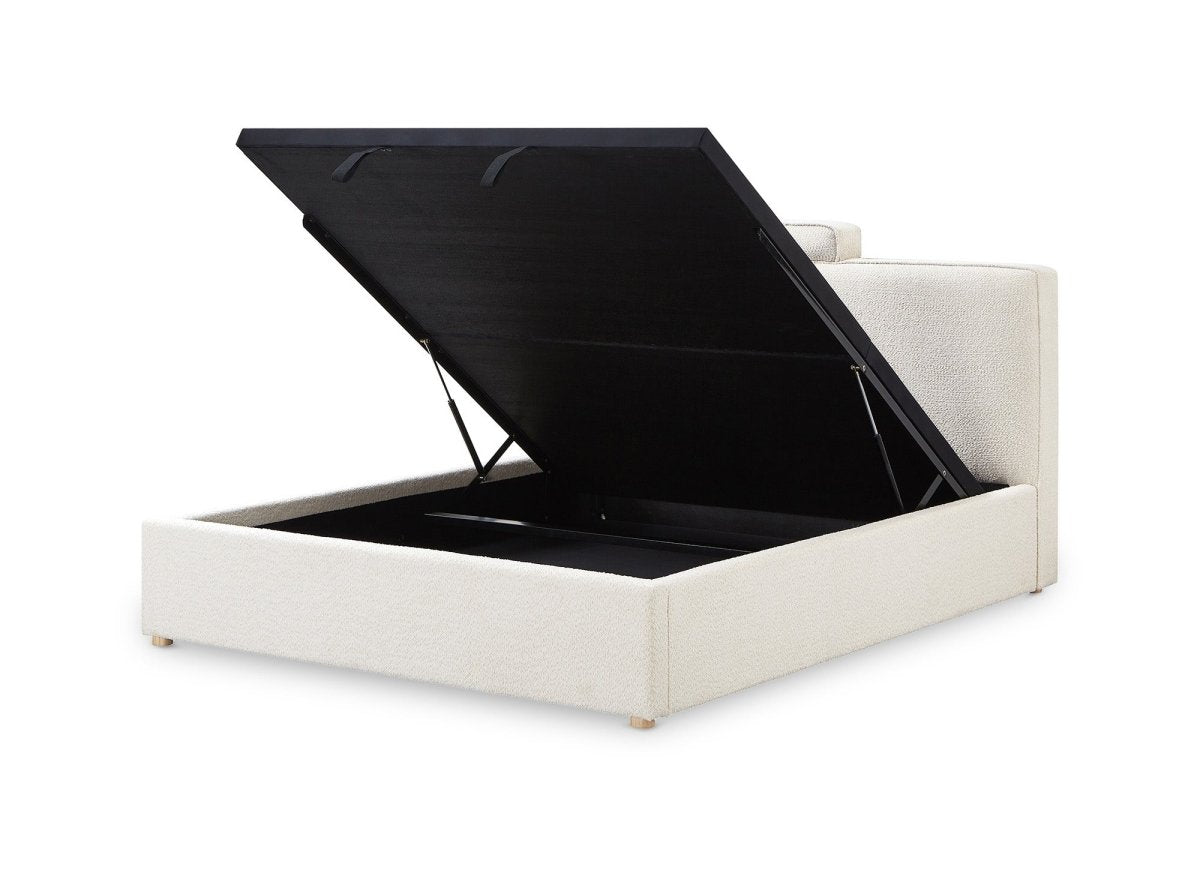 Lit coffre en tissu bouclette beige 140x190 cm ZELIA - DécoInParis