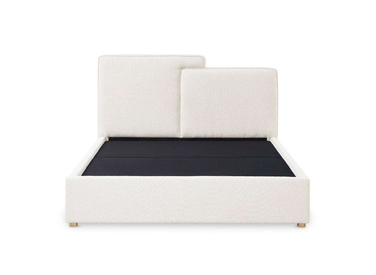 Lit coffre en tissu bouclette beige 140x190 cm ZELIA - DécoInParis