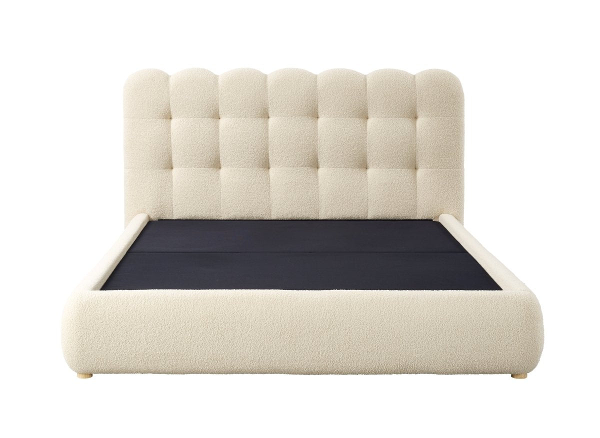 Lit coffre en tissu bouclette beige 160x200 cm BISCUIT - DécoInParis