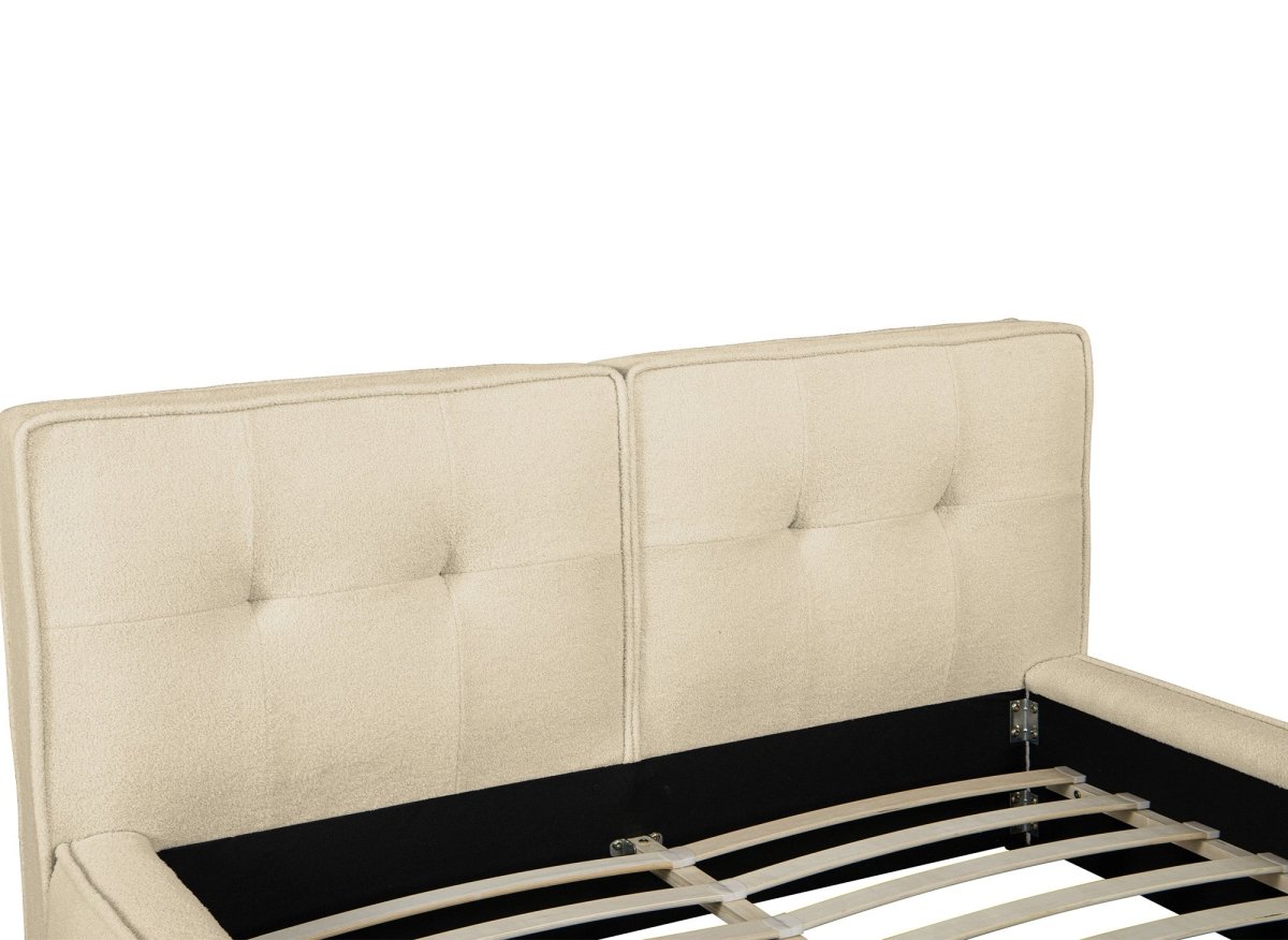 Lit coffre en tissu bouclette beige 180x200cm YUNA - DécoInParis