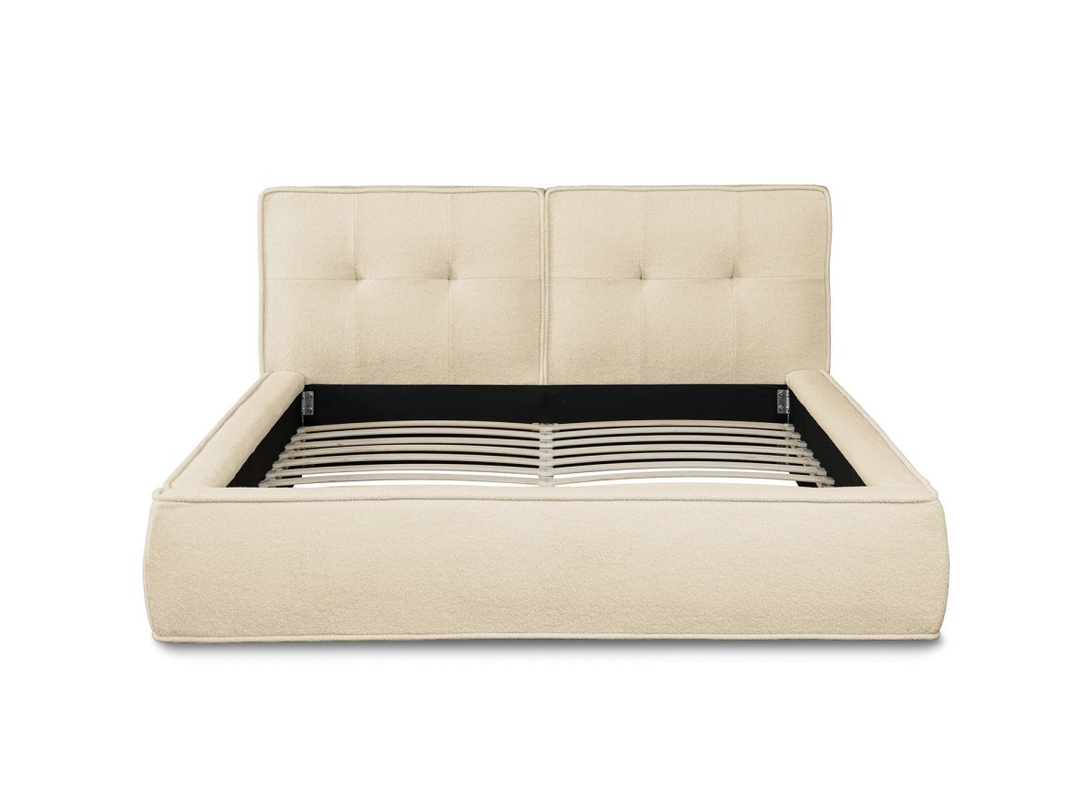 Lit coffre en tissu bouclette beige 180x200cm YUNA - DécoInParis