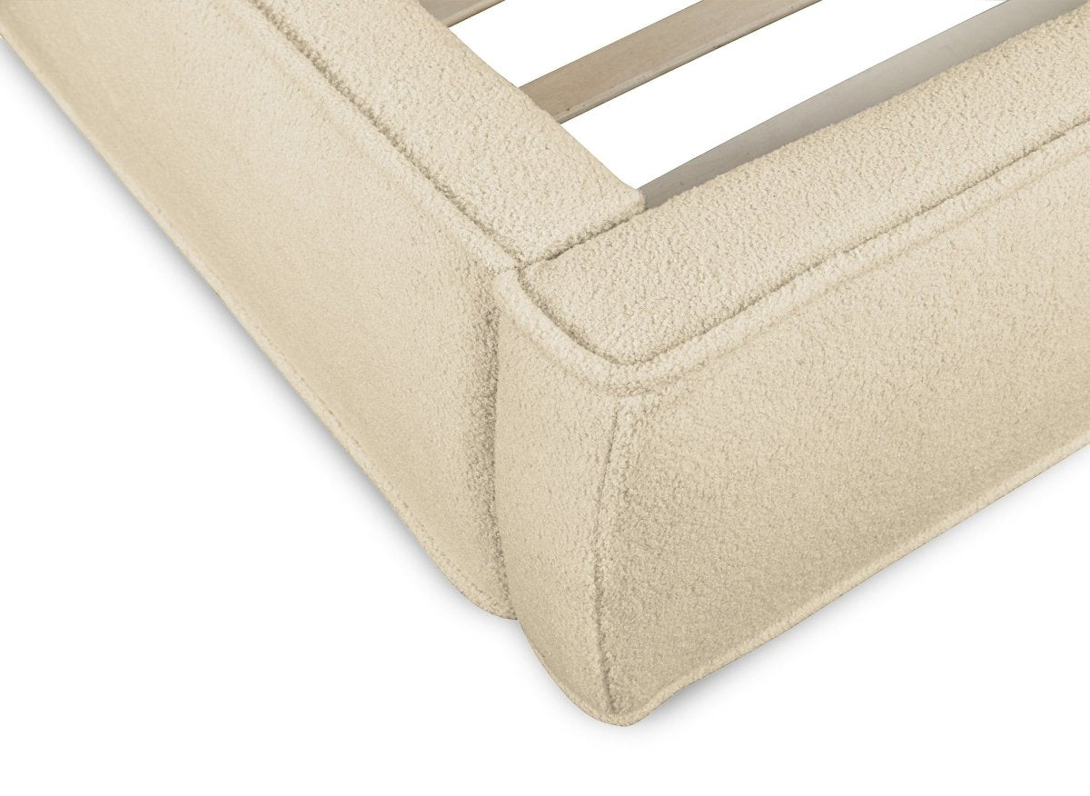 Lit coffre en tissu bouclette beige 180x200cm YUNA - DécoInParis