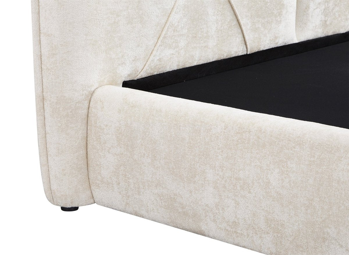 Lit coffre en tissu bouclette doux beige 140x190 cm NOAH - DécoInParis