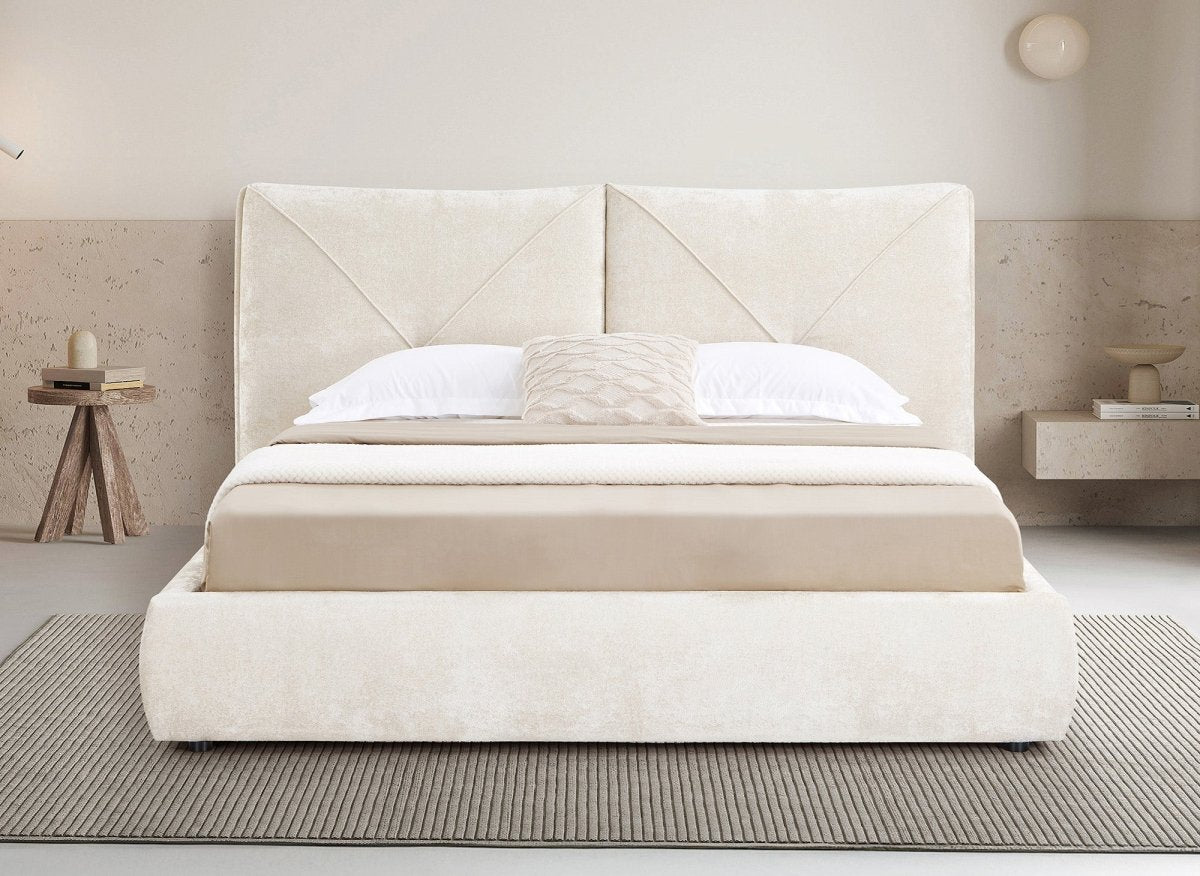 Lit coffre en tissu bouclette doux beige 180x200 cm NOAH - DécoInParis