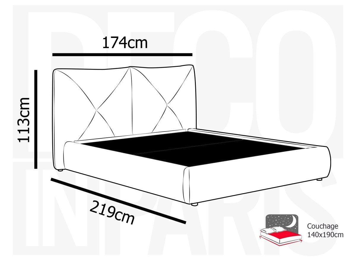 Lit coffre en tissu bouclette doux gris 140x190 cm NOAH - DécoInParis