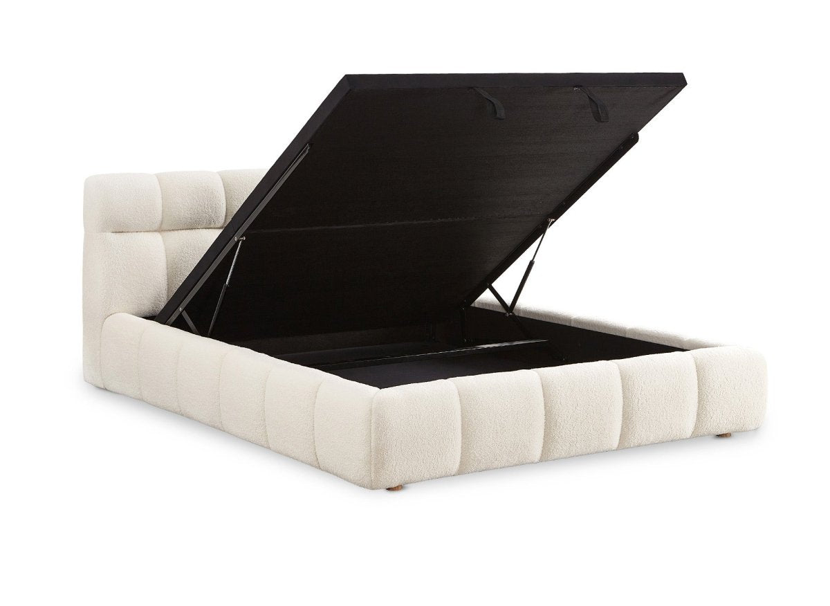 Lit coffre en tissu bouclette écru 160x200 cm GEORGINA - DécoInParis