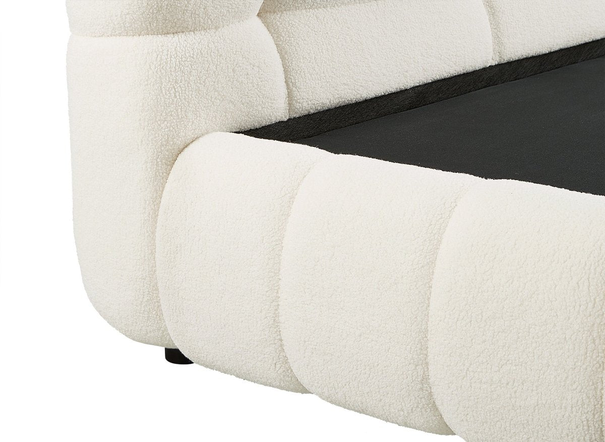 Lit coffre en tissu bouclette écru 160x200 cm YOURI - DécoInParis