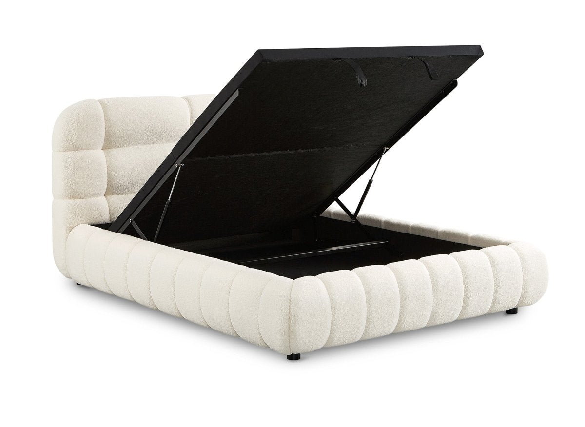 Lit coffre en tissu bouclette écru 160x200 cm YOURI - DécoInParis