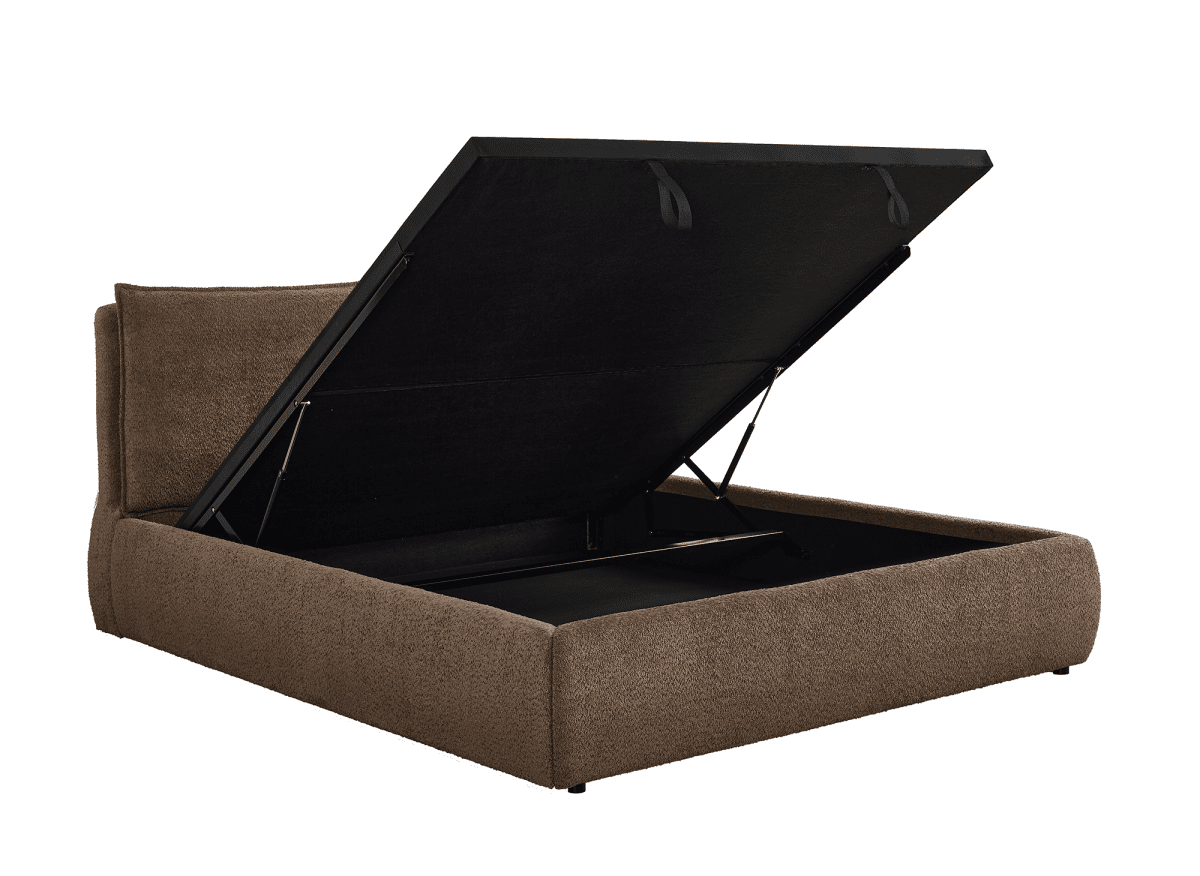 Lit coffre en tissu bouclette marron 160x200 cm MELY - DécoInParis