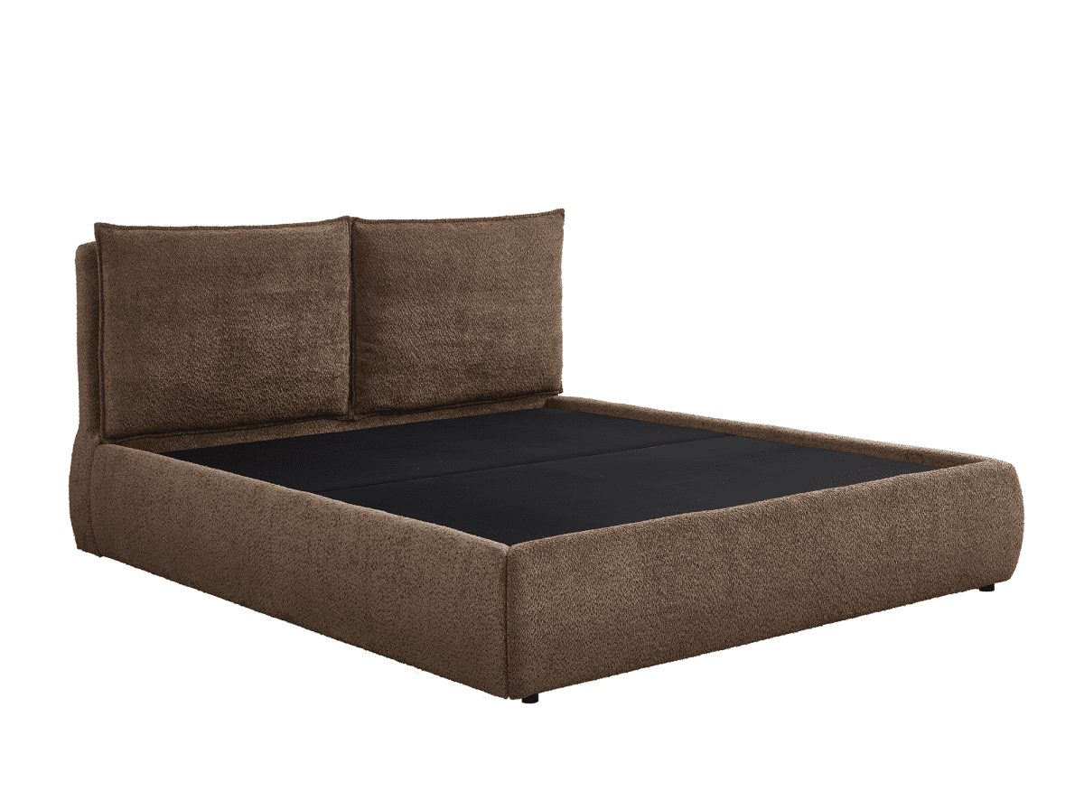 Lit coffre en tissu bouclette marron 180x200 cm MELY - DécoInParis