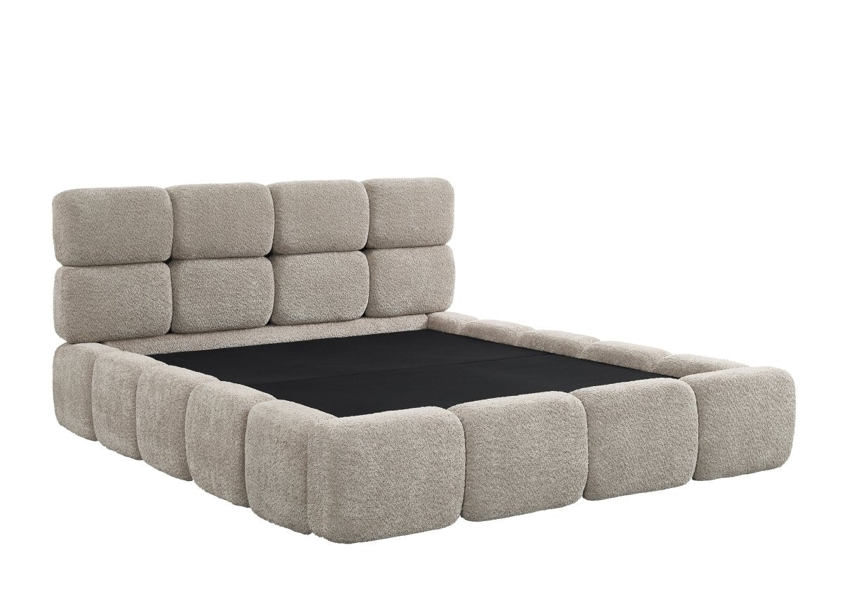 Lit coffre en tissu bouclette taupe 140x190 cm BUBBLE - DécoInParis