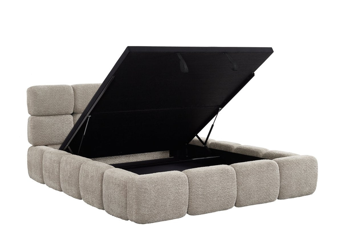 Lit coffre en tissu bouclette taupe 160x200 cm BUBBLE - DécoInParis