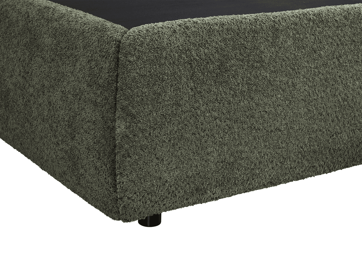 Lit coffre en tissu bouclette vert olive 140x190 cm MELY - DécoInParis