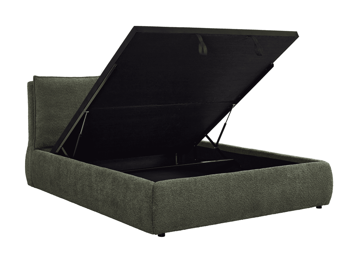 Lit coffre en tissu bouclette vert olive 180x200 cm MELY - DécoInParis