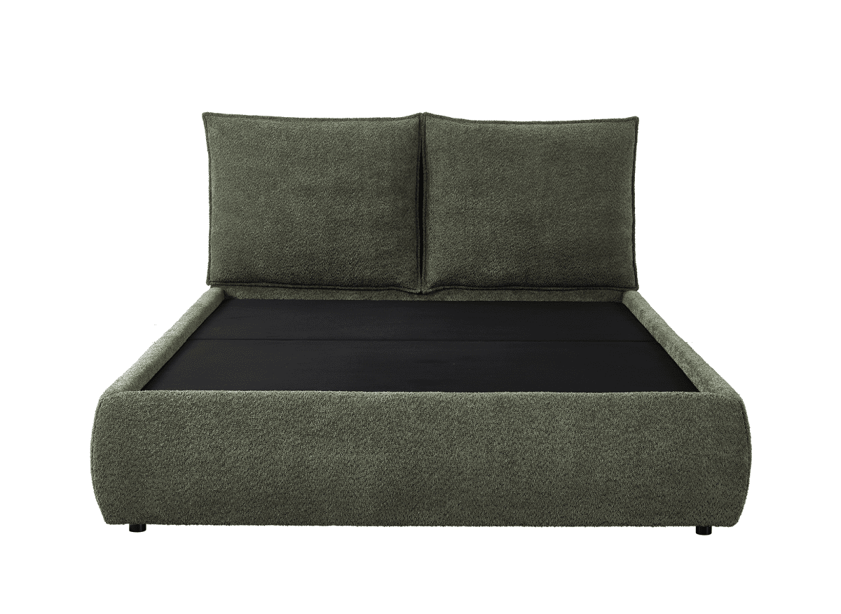 Lit coffre en tissu bouclette vert olive 180x200 cm MELY - DécoInParis