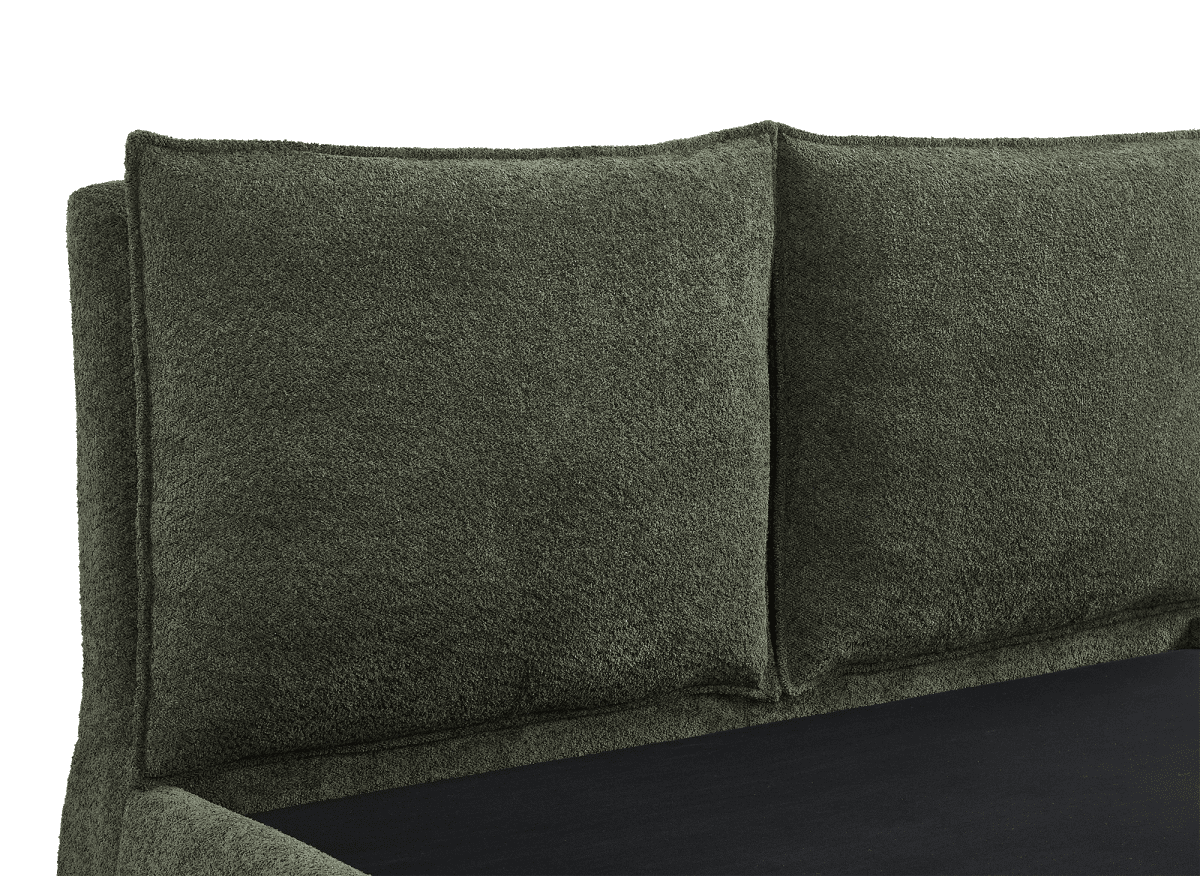 Lit coffre en tissu bouclette vert olive 180x200 cm MELY - DécoInParis
