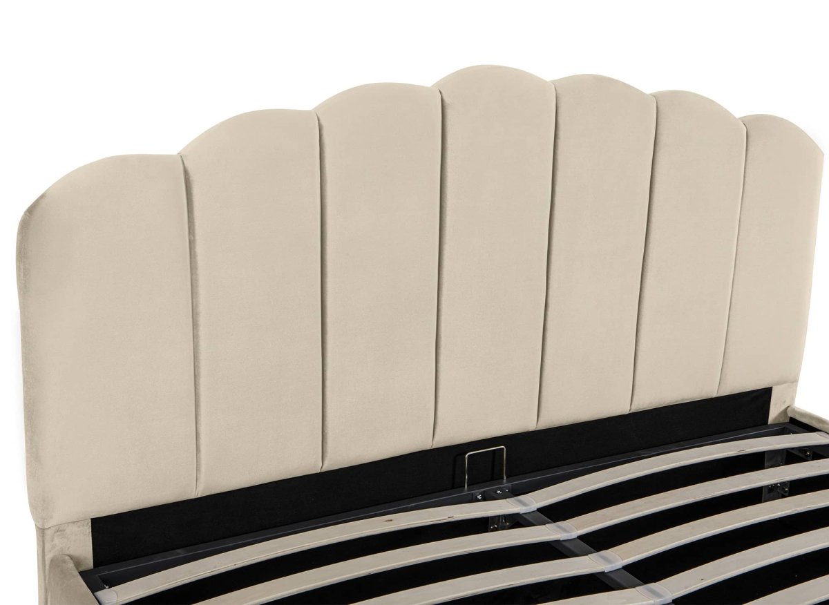 Lit coffre en velours beige 140x190 cm ELVIRA - DécoInParis