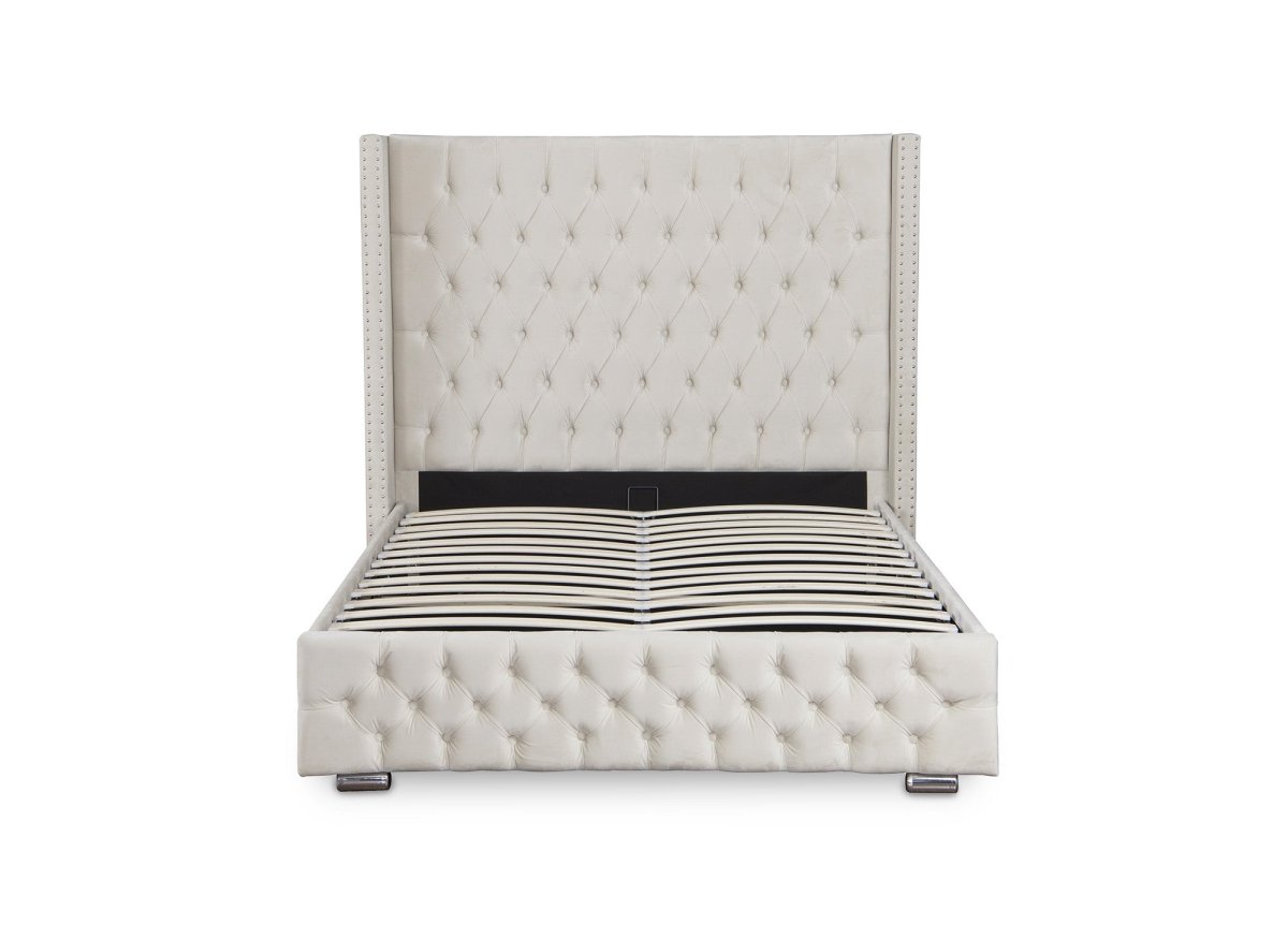 Lit coffre en velours beige 140x190 cm MAXI - DécoInParis