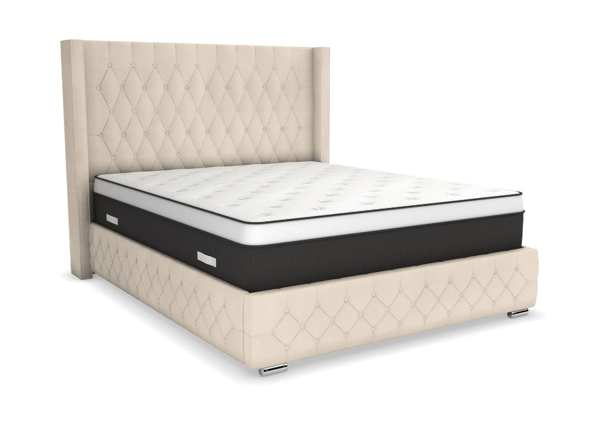 Lit coffre en velours beige 140X190 cm PERLA - DécoInParis