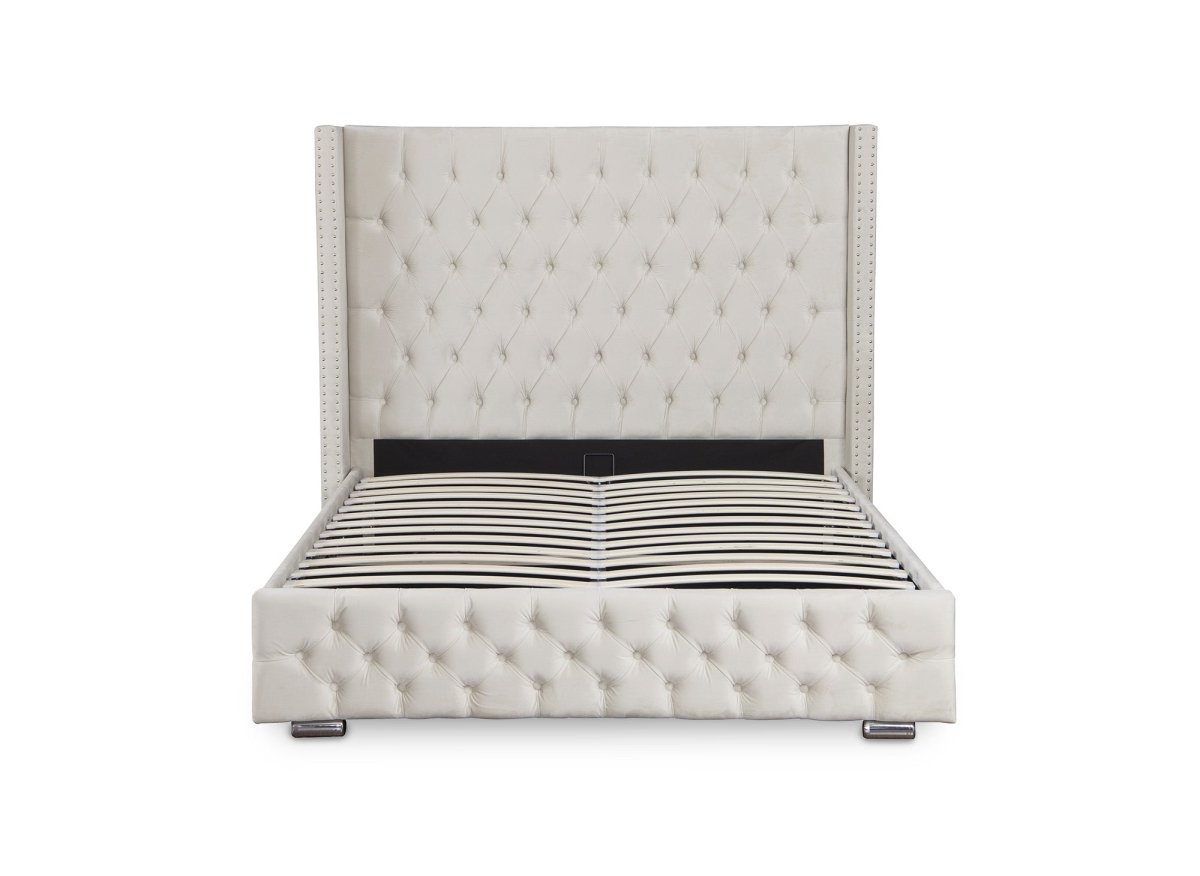 Lit coffre en velours beige 160x200 cm MAXI - DécoInParis