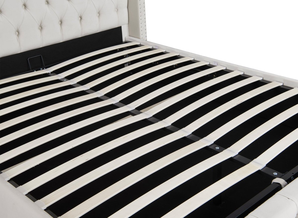 Lit coffre en velours beige 160x200 cm MAXI - DécoInParis