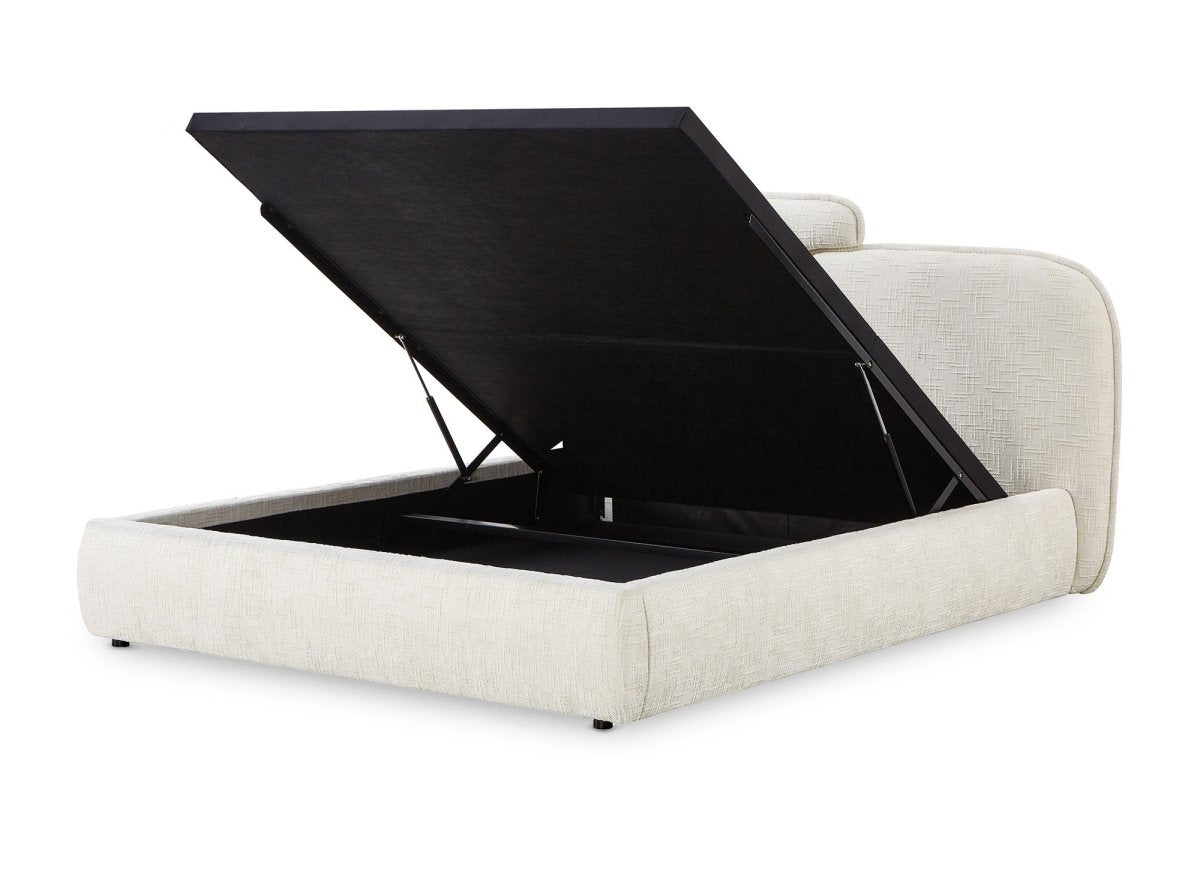 Lit coffre en velours chiné beige 160x200 cm MILENA - DécoInParis