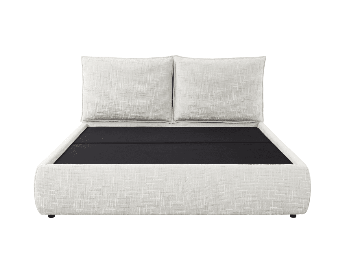 Lit coffre en velours chiné beige 180x200 cm MELY - DécoInParis