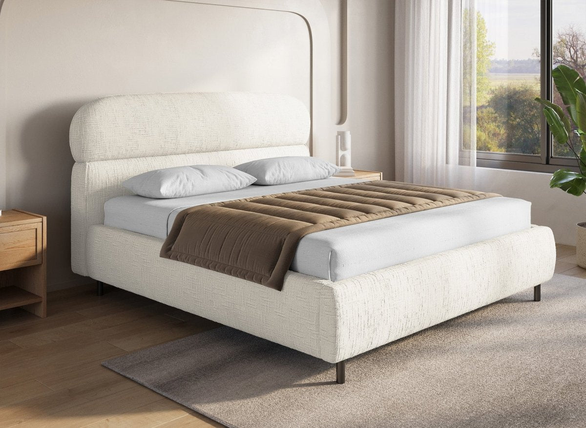 Lit coffre en velours chiné beige 180x200cm MELO - DécoInParis