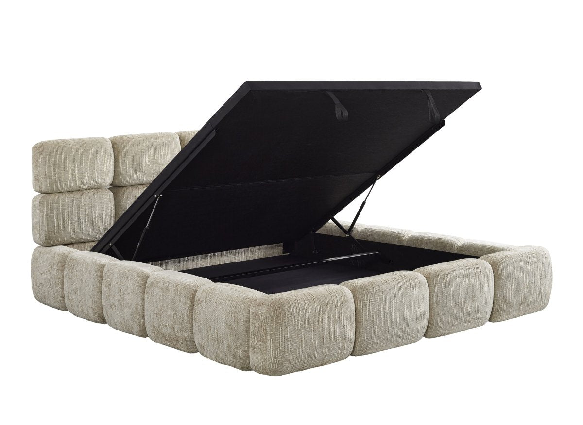 Lit coffre en velours chiné taupe 160x200 cm BUBBLE - DécoInParis