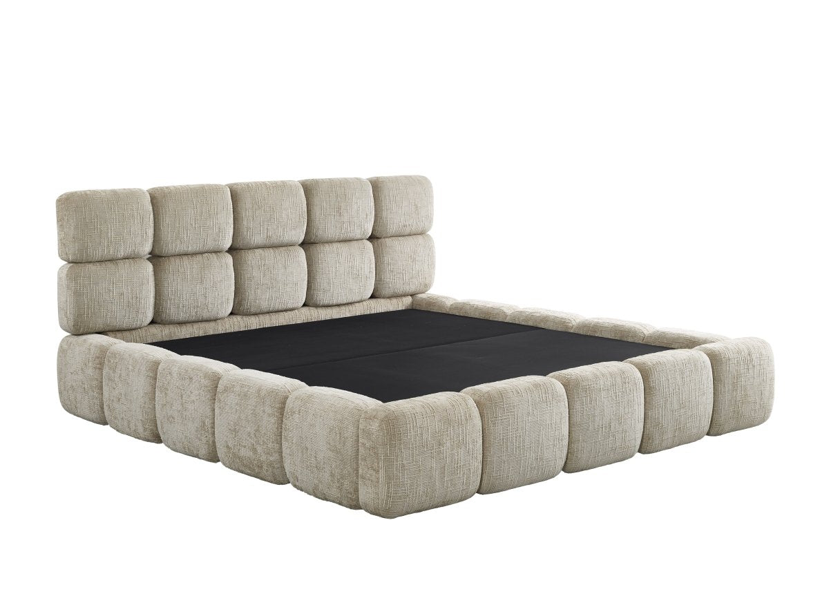 Lit coffre en velours chiné taupe 180x200 cm BUBBLE - DécoInParis