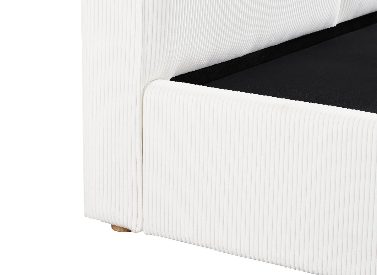 Lit coffre en velours côtelé écru 160x200 cm ZELIA - DécoInParis