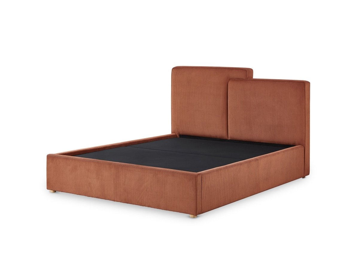 Lit coffre en velours côtelé terracotta 140x190 cm ZELIA - DécoInParis