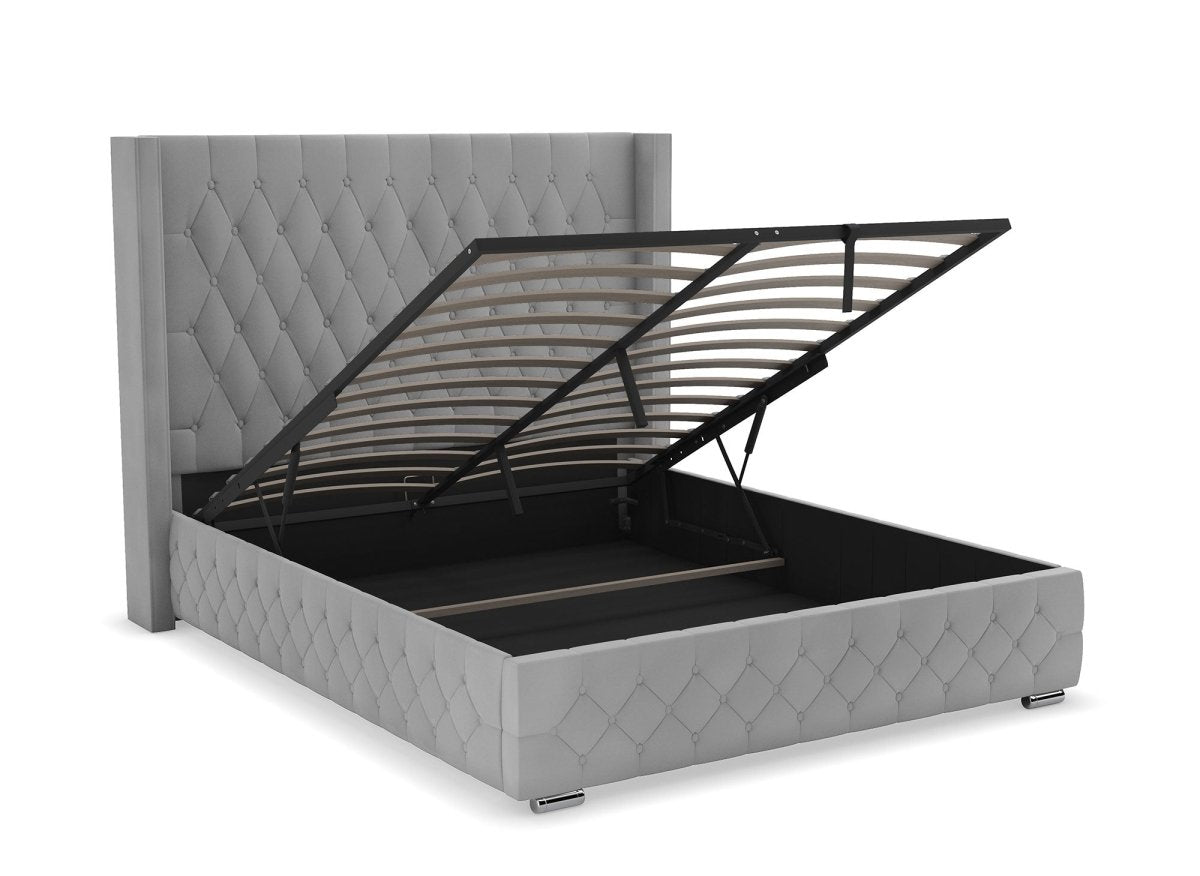 Lit coffre en velours gris 160X200 cm PERLA - DécoInParis