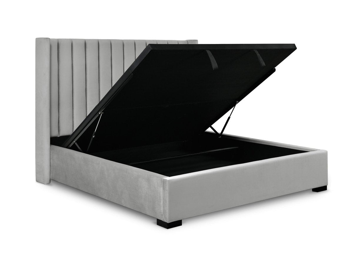 Lit coffre en velours gris 180x200 ALENA - DécoInParis