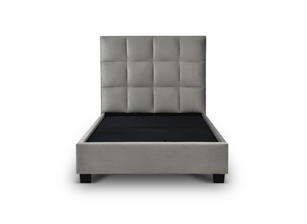 Lit coffre en velours gris design CAROLINE 140 x 190 cm - DécoInParis